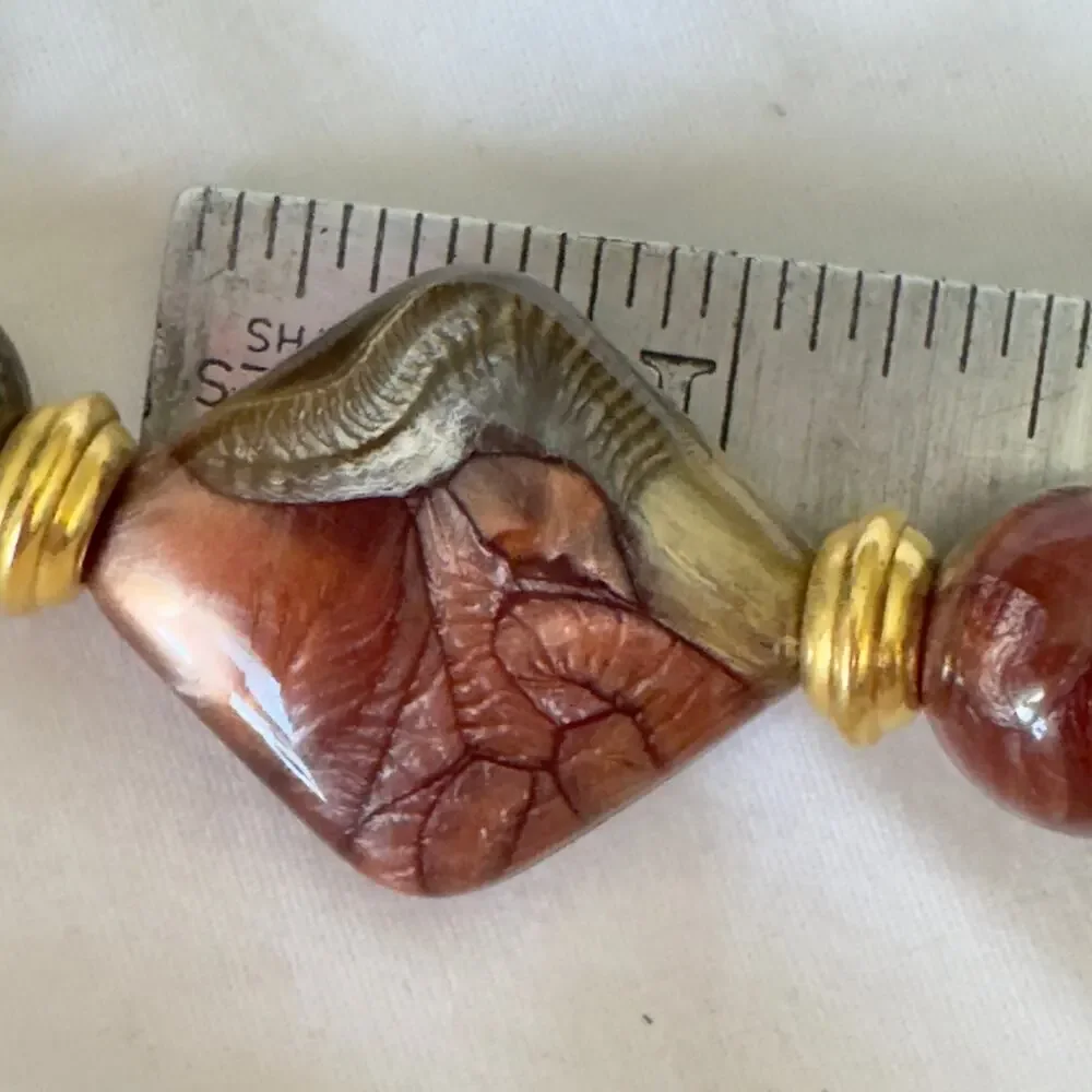 Vintage 32” Thermoset Lucite Tiger’s Eye Opalescent Moon Glow Necklace 1960s